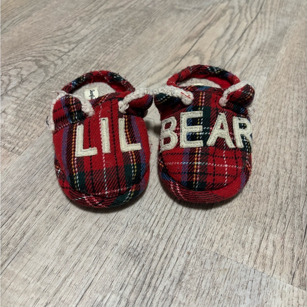 Dearfoams Red Plaid Lil Bear Kids Slippers